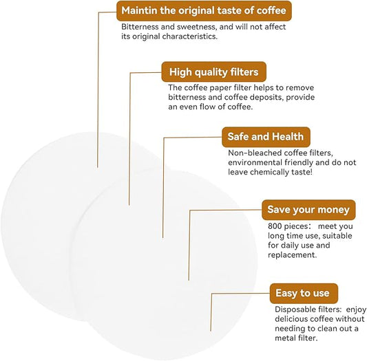 Replacement Paper Filter Packs Laicky 800 Count White Coffee Filter Paper Round Coffee Maker Filters Compatible with Aerobie Aeropress Coffee and Espresso Makers Disposable Coffeee Tea Filters