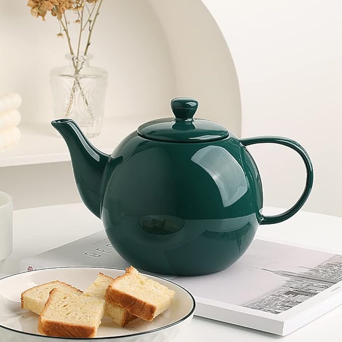 Sweejar Porcelain Teapot with Removable Stainless Steel Infuser,Microwave & Dishwasher Safe Tea Pots for Loose Tea,Tea Infuser Pots for Chrismas Women Gift (40oz Jade)