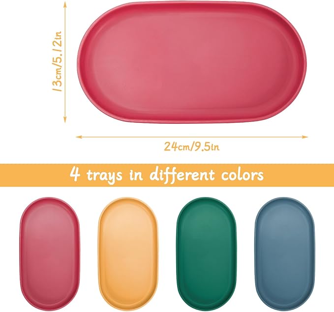 4Pcs Oval Serving Tray, 9.5 x 5.1in Plastic Tray Food Tray, Colourful Serving Platters for Party Entertaining Snack Dessert Coffee Table, Small