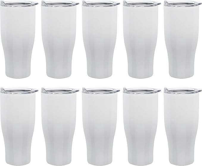 DISCOUNT PROMOS Stainless Steel Grip Travel Mugs 27 oz. Set of 10, Bulk Pack - Perfect for Coffee, Soda, Other Hot & Cold Beverages - White