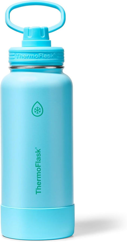 ThermoFlask 32 oz Double Wall Vacuum Insulated Stainless Steel Water Bottle with Spout Lid, Vivid Blue