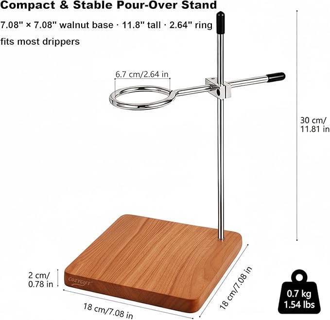 COZYGIFT Pour Over Coffee Stand with Solid Cherry Base, Adjustable Coffee Dripper Stand, Wooden Brewing Station, Cone Holder, Elegant Gift for Brew Enthusiasts, Home Barista & Kitchen Décor