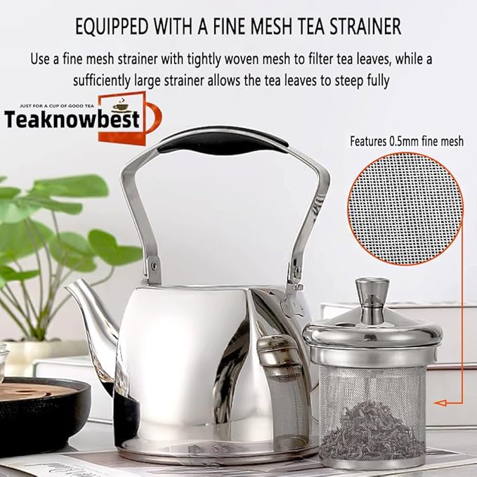 Stainless Steel Teapot with Infuser, Loose Leaf Tea Pot 50oz, Stovetop Safe Tea Kettle, Dishwasher Safe (1500ml)