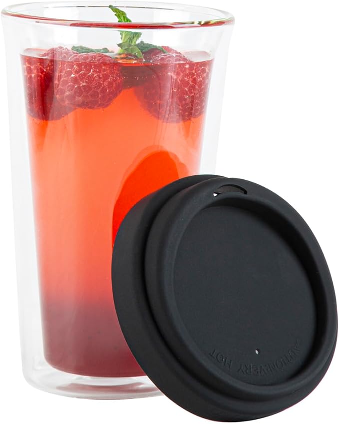Restaurantware - Forma Professional 13.5 Ounce Insulated Travel Mugs With Lids, 10 Double Wall Coffee Mugs - Includes Lids, Reusable, Clear Borosilicate Glass Tumblers, Dishwashable, Microwavable