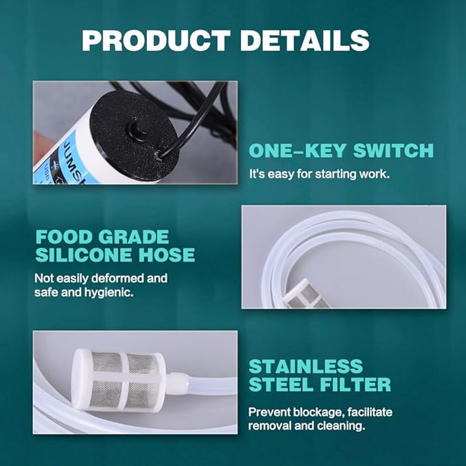Portable USB Electric Auto siphon Self Priming Pump for Home brew Wine,Beer and Kombucha, DC 5V water Transfer Pump Kit, 2L/Min No Mess Leak,Low Noise, Food Grade 6.5FT hose