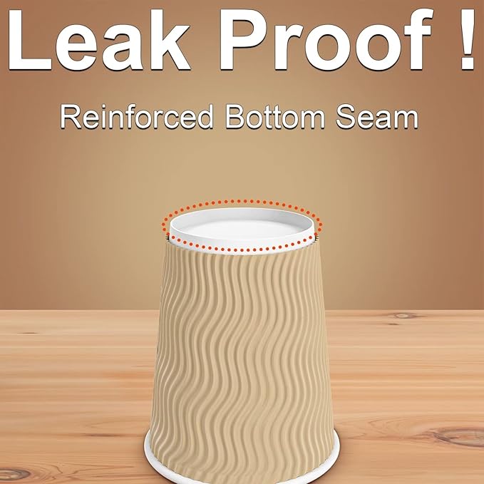 Hot Paper Cups_12 oz Disposable Insulated Corrugated Sleeve Ripple Wall Paper Cup 100 pcs,12oz Cups for Drink，Hot Coffee Cups (Brown)
