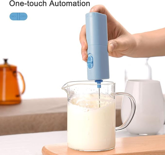 Portable Coffee Frother by ELMWAY, Battery Operated Electric Whisk, Mini Milk Frother Handled for Coffee, Latte, Matcha and Protein Powder - Blue