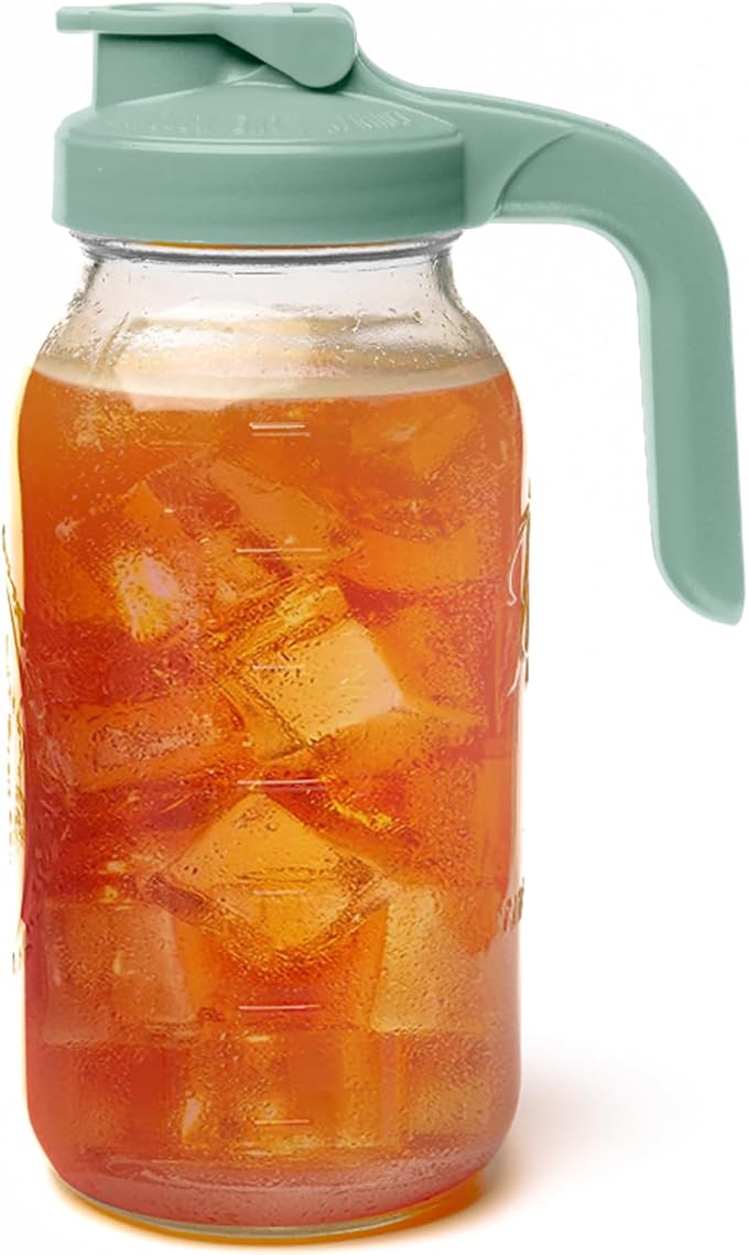 County Line Kitchen Glass Mason Jar Pitcher with Lid - Wide Mouth, 2 Quart (64 oz) - Heavy Duty, Leak Proof - Sun & Iced Tea Pitcher, Cold Brew Coffee, Breast Milk Storage, Water - Sage