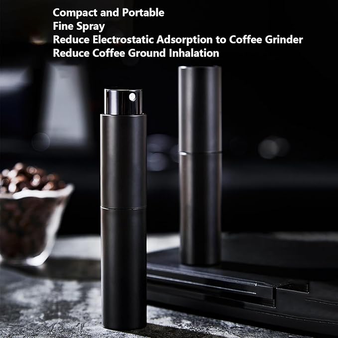 Coffee Bean Dosing Cup and RDT Spray Bottle Kit For Espresso Ceramic Ruffled Leaf Shaped Measuring Tray and Sprayer Set For Reducing Coffee Ground Static (Black)