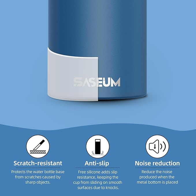 SASEUM Kids Sport Water Bottle 16oz Stainless Steel Double Wall Vacuum Thermal Mug with Leak Proof Spout Lids, Wide Mouth Metal Insulated Water Jug for Gym and Travel（Navy）