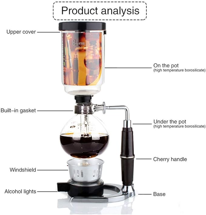 moo-1 Siphon Coffee Maker Japanese Style Vacuum Glass Siphon Pot Percolators 1-3 Cups Siphon Coffee Maker