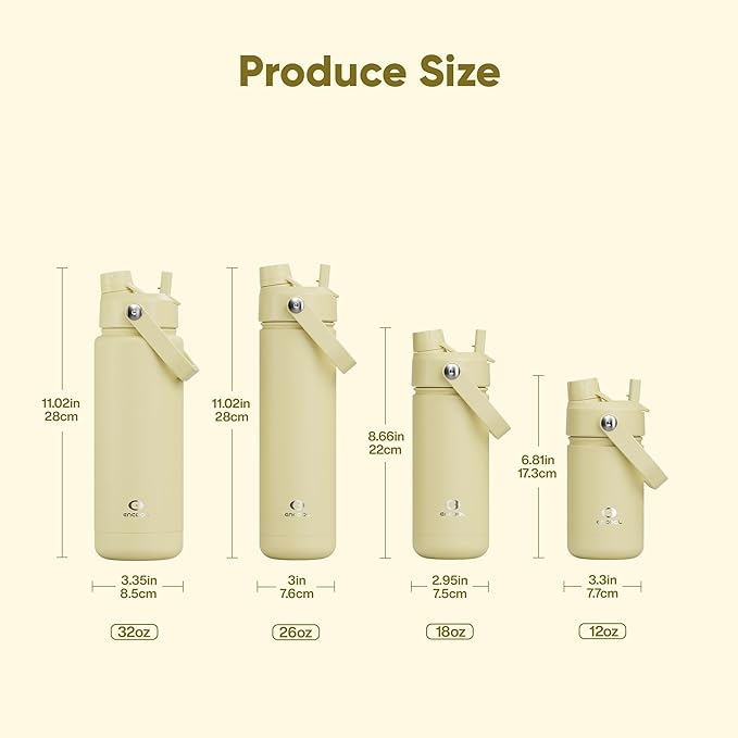 ENCOOL Insulated Water Bottle with Straw Stainless Steel Water Bottle, Leak-Proof, BPA-Free, Double Wall Vacuum Keeps Cold for 24 Hours for Sports, Travel, School (32 oz, Light Vanilla)