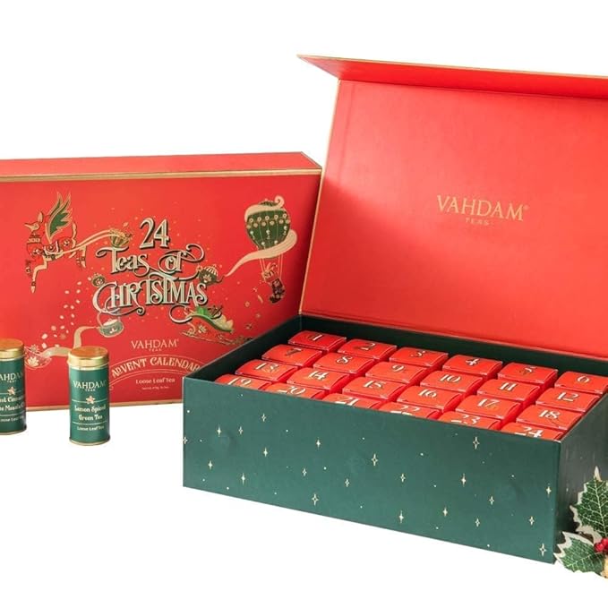 VAHDAM, Advent Calendar 2026 (500g/17.63oz) 24 Unique Loose Leaf Tea - Exclusive Holiday Tea Gift Sets | Christmas Advent Calendar 2026 for Adults | Advent Calendar 2026 Adult Women & Men
