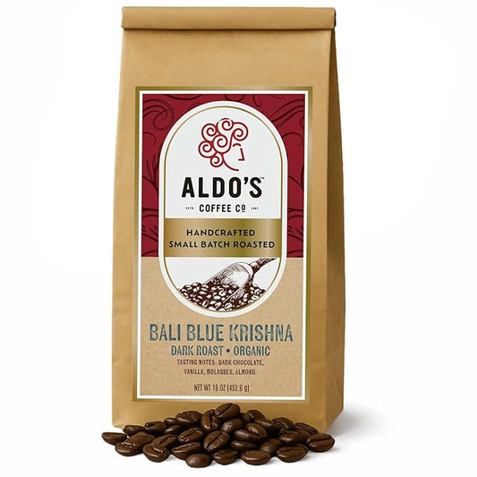 Aldo’s Organic Bali Blue Coffee Beans – Handcrafted Single-Origin Indonesian Coffee, Small-Batch Artisan Roasted, Bold Smooth Low-Acidity Coffee (1 lb) (Medium Fine Ground)