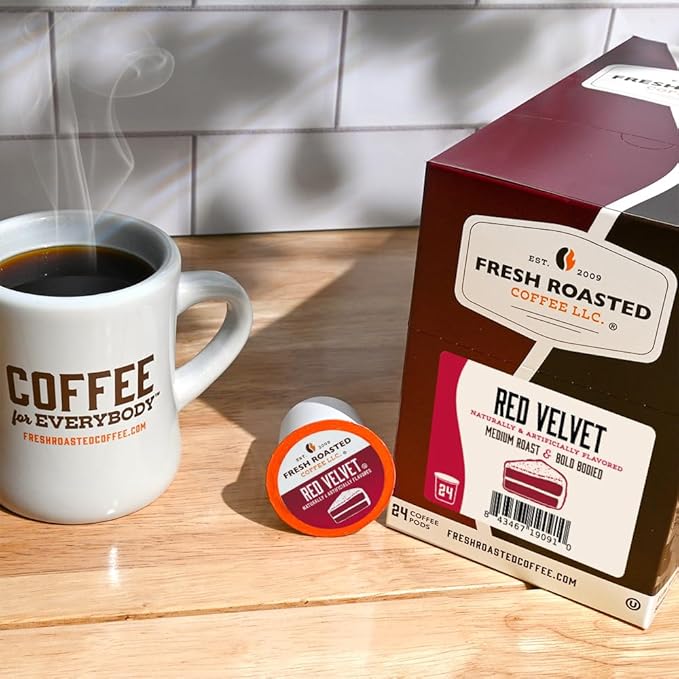 Fresh Roasted Coffee, Red Velvet, Flavored Coffee Pods, K-Cup Compatible, 24 Count