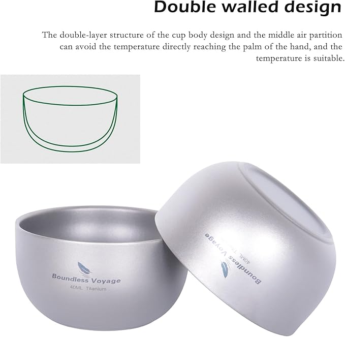 iBasingo Titanium Double Wall Mini Cups Small 40ml Tea Cups for Drinking, Whiskey, Espresso, Coating-Free, Dishwasher Safe Ti3204D (Titanium Color * 3)