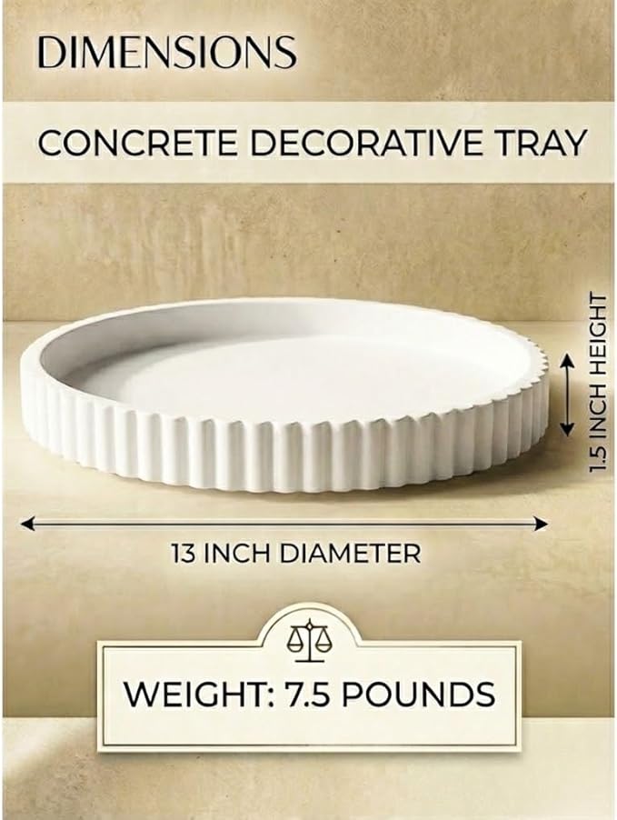 13-Inch Round Coffee Table Tray - Concrete Round White Decorative Tray for Coffee Table Decor - Table Centerpieces Kitchen Island Trays Decorative Trays - Dining Room Tray White