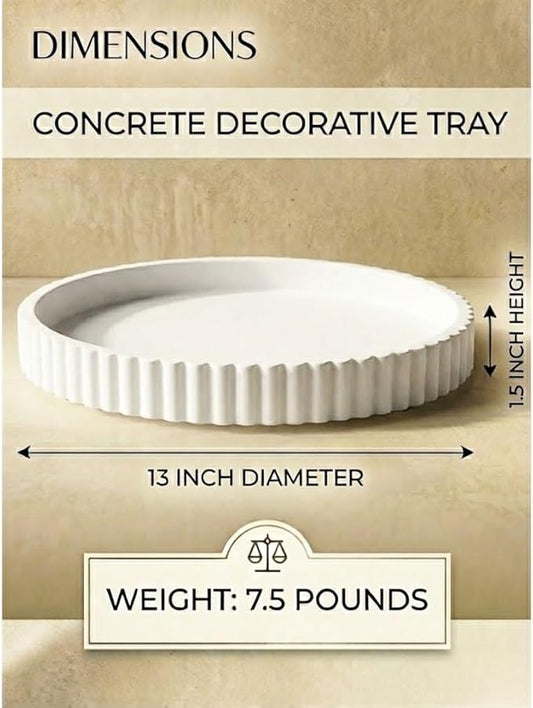 13-Inch Round Coffee Table Tray - Concrete Round White Decorative Tray for Coffee Table Decor - Table Centerpieces Kitchen Island Trays Decorative Trays - Dining Room Tray White