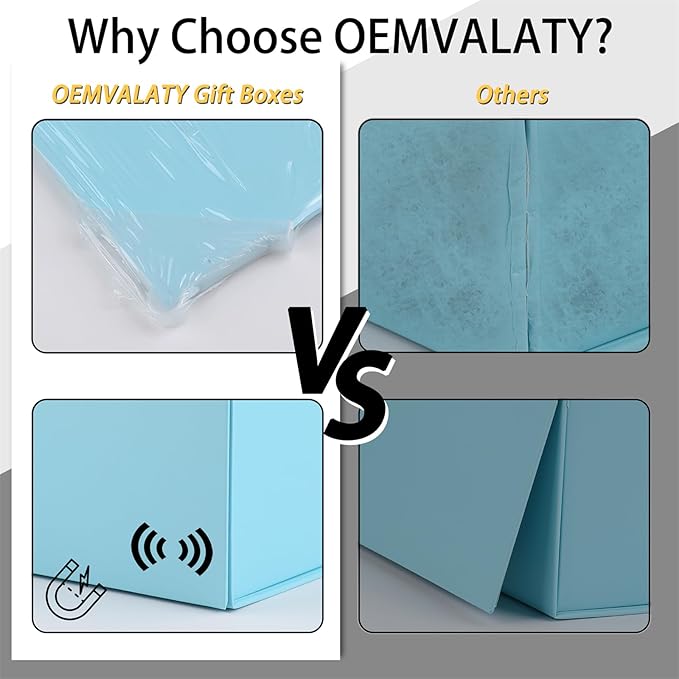 OEMVALATY Light Blue Gift Box,12x10x5 Inches Gift Boxes with Lids for Presents with Magnetic Closure and Ribbon for Wedding,Storage,Birthday(5-Pack)