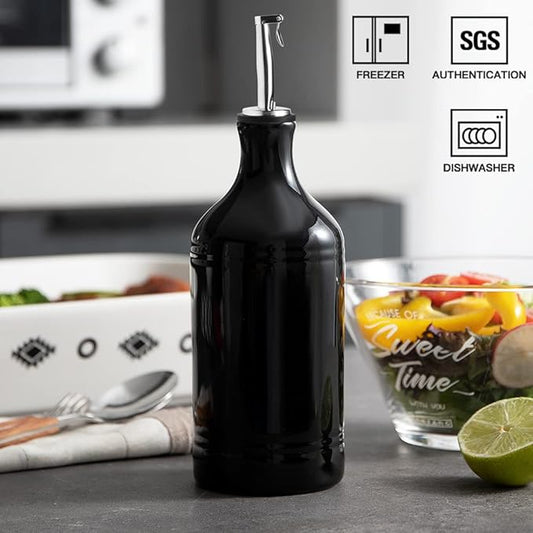 Sweejar Ceramic Olive Oil Dispenser Bottle, Opaque Oil Cruet Protects to Reduce Oxidation, Suitable for Storage Vinegar, Coffee Syrups & Other Liquids, Pack of 1, 15.5 Fl Oz (Black)