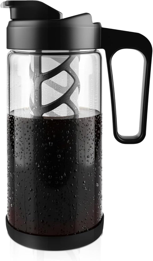 wedrink 44oz Cold Brew Coffee Maker, 1.3L Borosilicate Glass Pitcher with Leak Proof Tritan Lid, Iced Tea Brewer