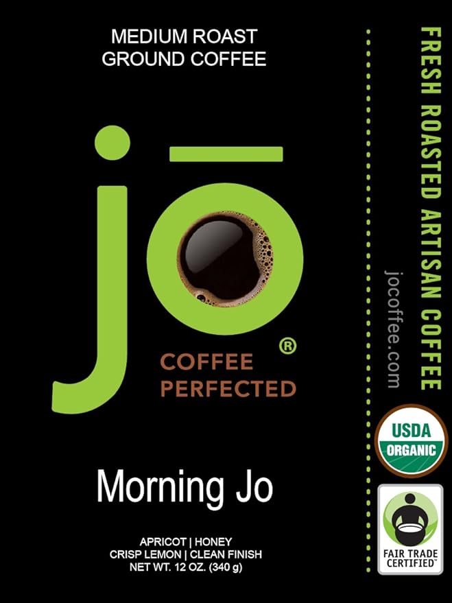 MORNING JO: 12 oz, Organic Breakfast Blend Ground Coffee, Medium Roast, Fair Trade Certified, USDA Certified Organic, NON-GMO, 100% Arabica Coffee, Gluten Free, Gourmet Specialty Coffee by Jo Coffee®
