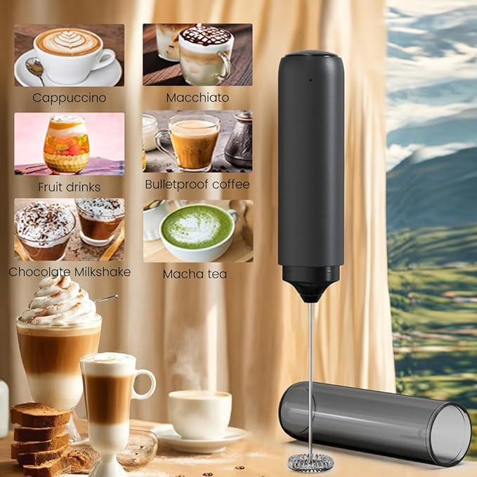 Electric Milk Frother Handheld, USB Rechargeable Portable Whisk, Stainless Steel Foam Maker for Coffee, Latte, Matcha, Home and Travel