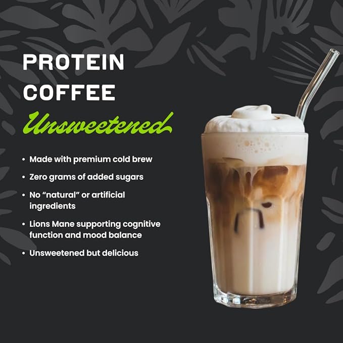 Laird Superfood Protein Coffee Powder - Unsweetened Whey Protein, Instant Coffee Mix with Lion’s Mane - 10G Protein, 140mg Caffeine, 0g Sugar