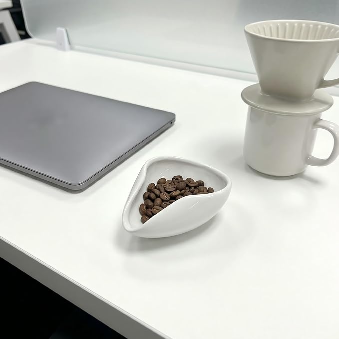 Ceramic Coffee Dosing Cup,Espresso Coffee Bean Holder Storage Container for Loose Leaf Tea,White