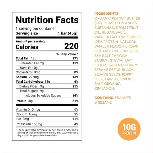 FROPRO Snack Bars - Plant Based Protein Bars, All-Natural, Gluten, Dairy, & Soy Free, High Protein Bars with Low Calories | Everything Bagel, 24 Pack