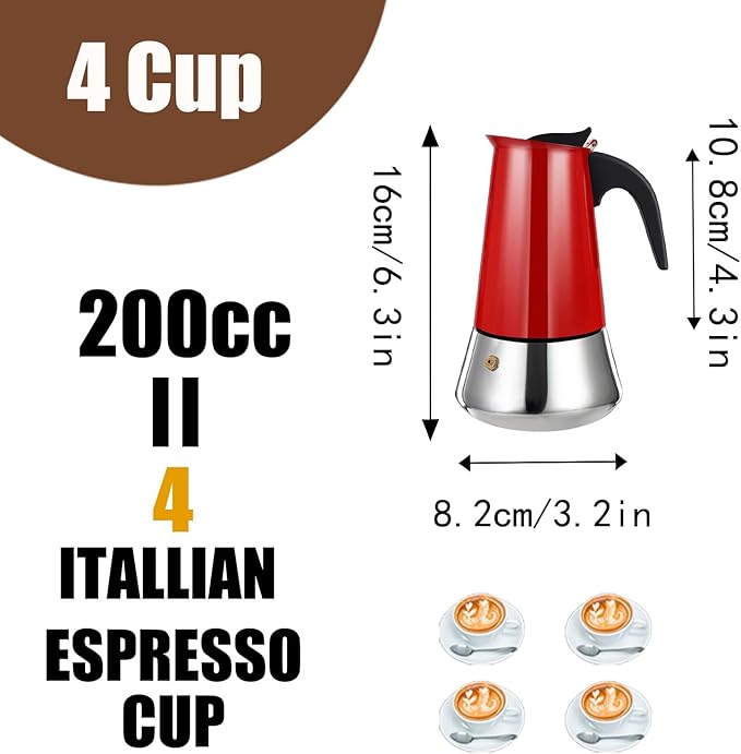 DITOSH 4 Cup Stovetop Espresso Maker Stainless Steel Moka Pot Stove Top Percolator Italian Coffee Makers Capable Mocha Greca Machine Cafe Classic Induction Cookers for Home and Camping 200ml 6.6oz
