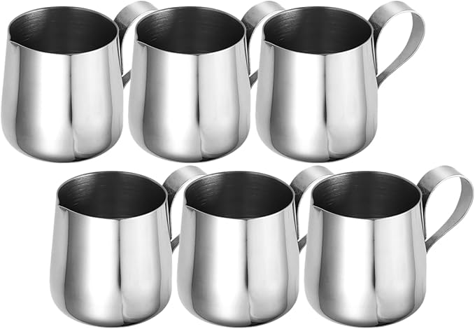 Sizikato 6 Pcs Stainless Steel Creamer Pitcher, 1 Oz Mini Espresso Latte Art Serving Pitcher