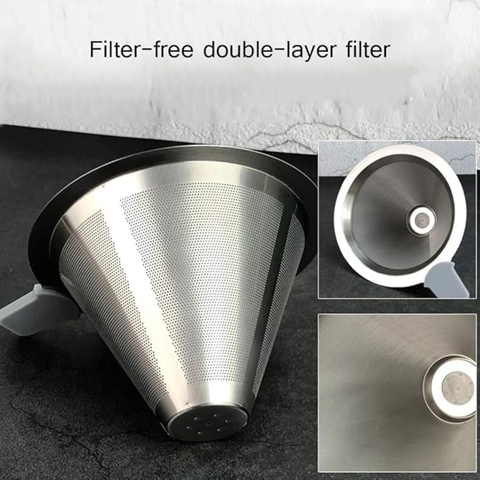 Mrisata Stainless Steel Adjustable Pour Over Coffee Maker, Adjustable Stand, Double Layer Filter, Freestanding Drip Cone Brewer and Stand, Make Coffee Directly into Mug, Cup or