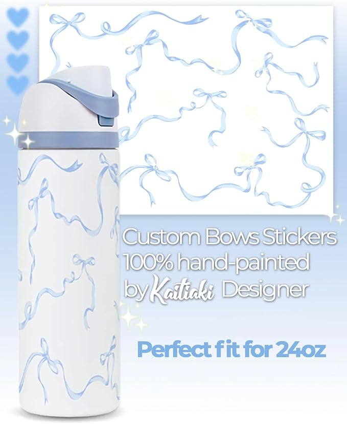 Bows Stickers for Custom Owala Accessories - Cute Tumbler Decals, Fits 24oz Urban Outfitters Owala Bottles (Bubble Bliss Bow, Blue)