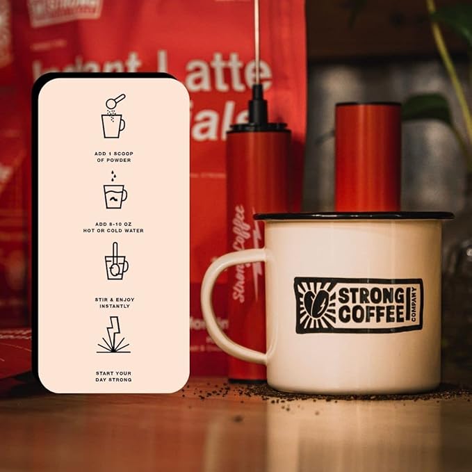 Strong Coffee Co. Vanilla Instant Latte Travel Pack | Organic Coffee with 15g Collagen Protein | Lion’s Mane & L-Theanine | Nootropic Instant Coffee | Instant Coffee Packets (7 Servings)