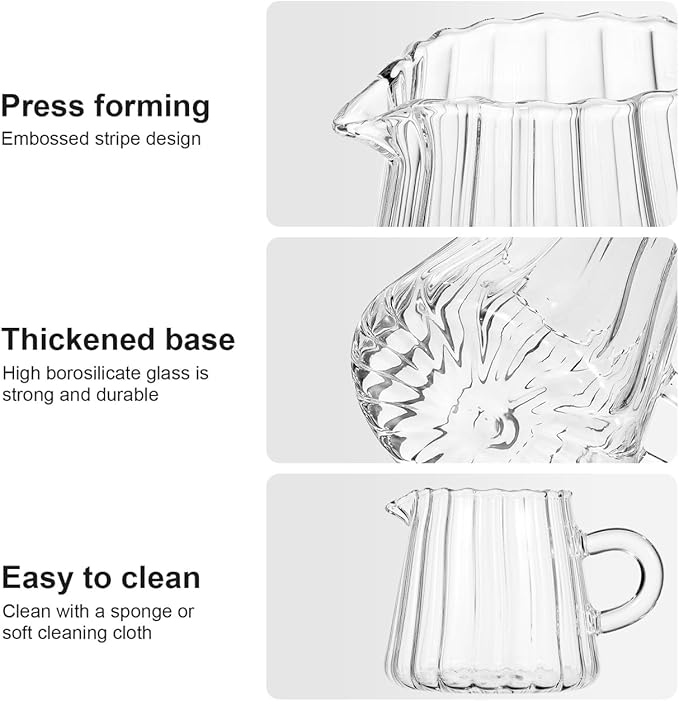 Glass Milk Frothing Pitcher 12Oz Clear Creamer Jug for Coffee Tea Syrup Serving Home Restaurant Use