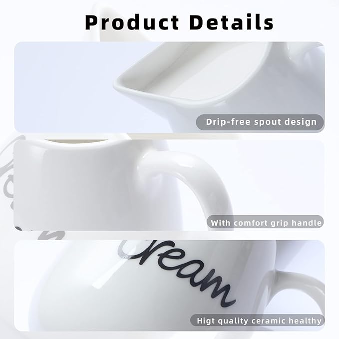 ONTUBE Porcelain Creamer, Ceramics Milk Creamer Pitcher 12OZ (White)