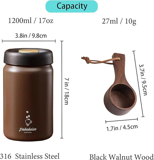 Vacuum Sealed Coffee Canister | 316 Stainless Steel Airtight Container for Beans & Grounds | 1200ml