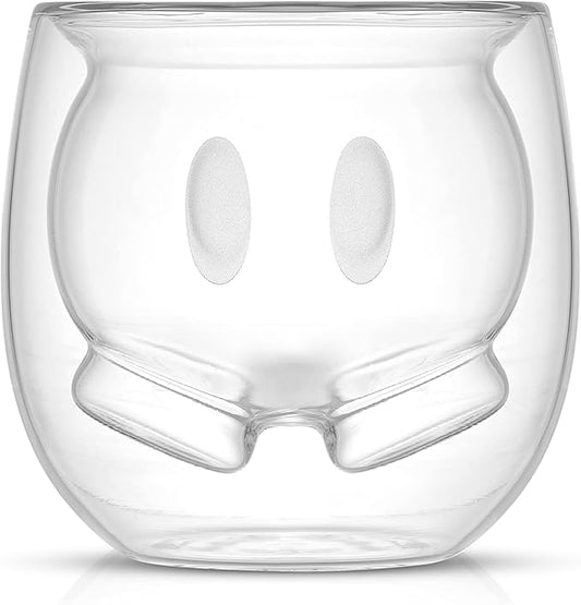 JoyJolt Mickey Pants and Minnie Skirt 3D 7.4oz Double Wall Glass Coffee Cups Set of 2, Disney Coffee Mug, Espresso and Tea Cups, Collection of Double Wall Glasses, Disney Gifts