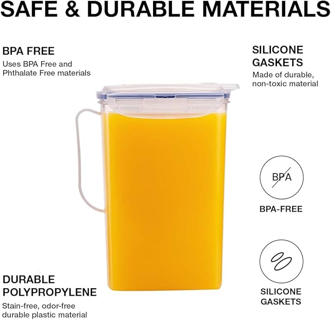 LocknLock Aqua Fridge Door Water Jug with Handle BPA Free Plastic Pitcher with Flip Top Lid Perfect for Making Teas and Juices, 2 Quarts, Clear