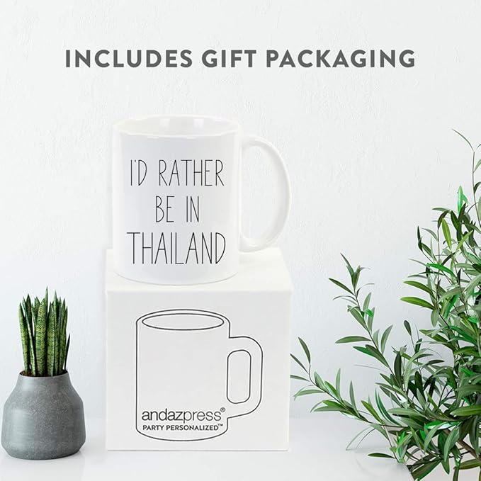 Andaz Press World Country Adventure 11oz. Coffee Mug Gift, I'd Rather Be in Thailand, 1-Pack, Summer Vacation Long Distance College Going Away Study Abroad Birthday Christmas Gifts