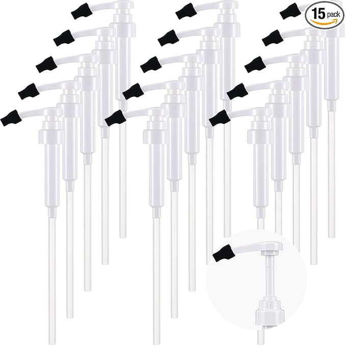 Nuogo Coffee Syrup Pump Compatible with Monin 750ml (25.4 Fl Oz) Glass Bottles Flavor Syrup Pump Dispenser with Tip Covers(15 Pcs,White)
