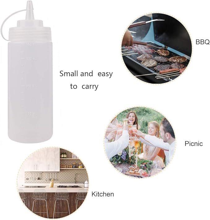 Katfort Squeeze Bottles for Sauces 2 Pack, Ketchup Bottle 12 Ounce Plastic Dressing Squirt Bottle with Cap Lids and Funnel, Condiment Bottles for Liquids BBQ Dressing Pancake Art Dispenser