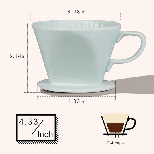 Handmade Pour Over Ceramic Coffee Dripper - Authentic Brewing Experience for Camping, Office, and Home (Green)