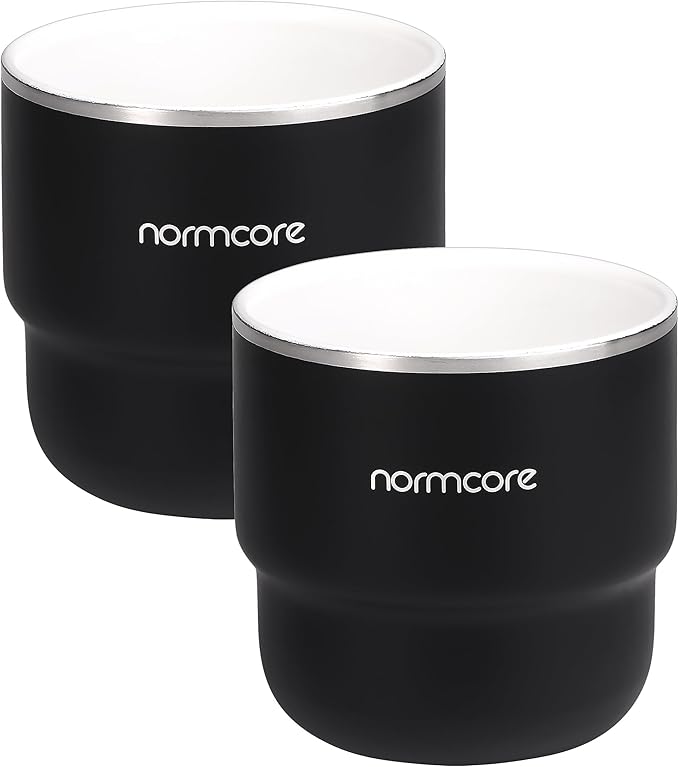 Normcore Espresso Coffee Cups, 7 oz Espresso Coffee Cup with Ceramic Coating, Double Wall Stainless Steel Coffee Mugs, 2 Pack, 210 ml, Black