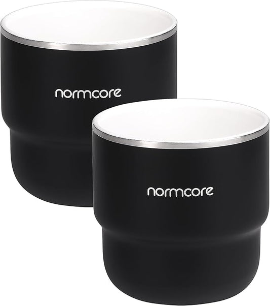 Normcore Espresso Coffee Cups, 7 oz Espresso Coffee Cup with Ceramic Coating, Double Wall Stainless Steel Coffee Mugs, 2 Pack, 210 ml, Black