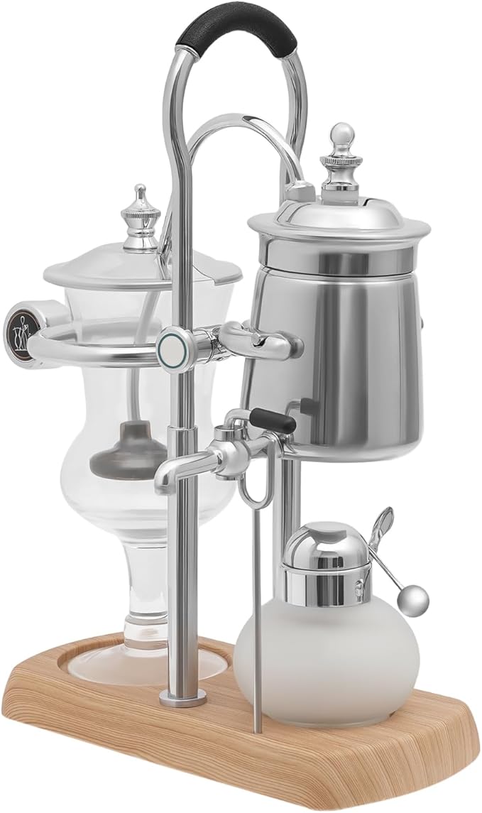 Balance Siphon Coffee Maker, 400ML/13.53OZ Manual Brew Coffee Brewer, Unique Gravity Vintage Coffee Maker, Vintage Classic Retro Luxury Exquisite Design, for Personal Kitchens Coffee Shops (Silver)
