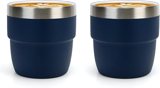 Zenbo 4 oz Espresso/Coffee Cups, Ceramic-Lined Double Wall Vacuum Insulated 18/8 Stainless Steel, Stackable & Dishwasher Safe, Space-Saving, Compatible with Most Espresso & Coffee Makers, 2 Pack