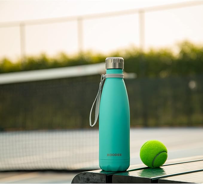 koodee Kids Insulated Water Bottle 2 Pack-17 oz Stainless Steel Double Wall Vacuum Insulated Water Bottle for School, Cola Shape Leak Proof Sports Flask (Aquamarine Blue-Sky Blue)