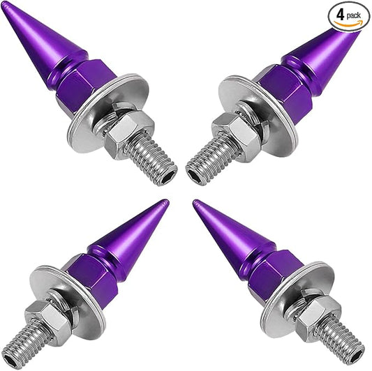 4 PCS License Plate Screws, Spike Anti Theft Motorcycle License Plate Screws Bolts Set, Aluminum Security Fasteners Kit for Car Truck Motorcycle Plate Frames, Car Decorative Accessories (Purple)